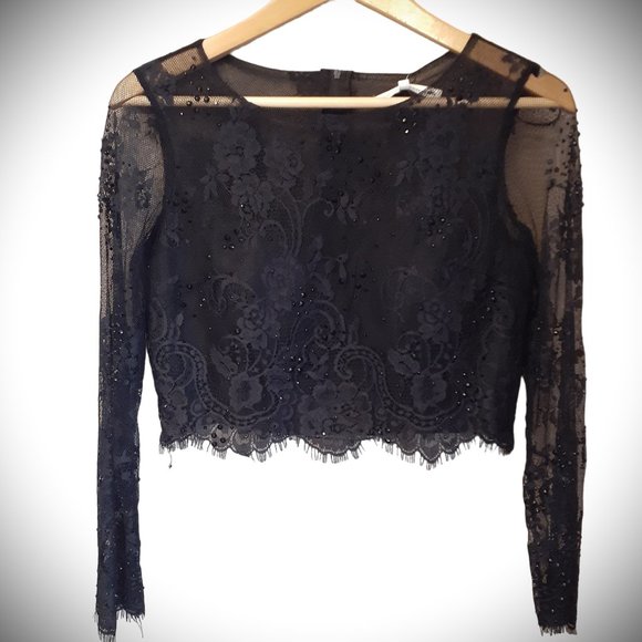 Gorgeous NWT Lace Sheer Beads Evening Holiday Blouse Sz S - Picture 1 of 8